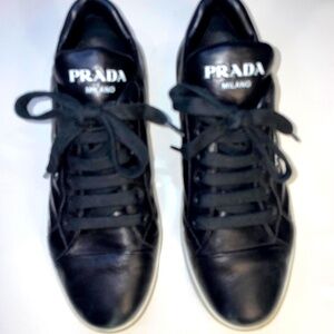Women’s Black Prada Logo Sneakers, Size 7